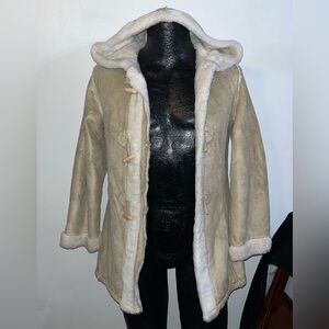 Route 66 Cream faux fur and suede coat  with Hood sz 14/16